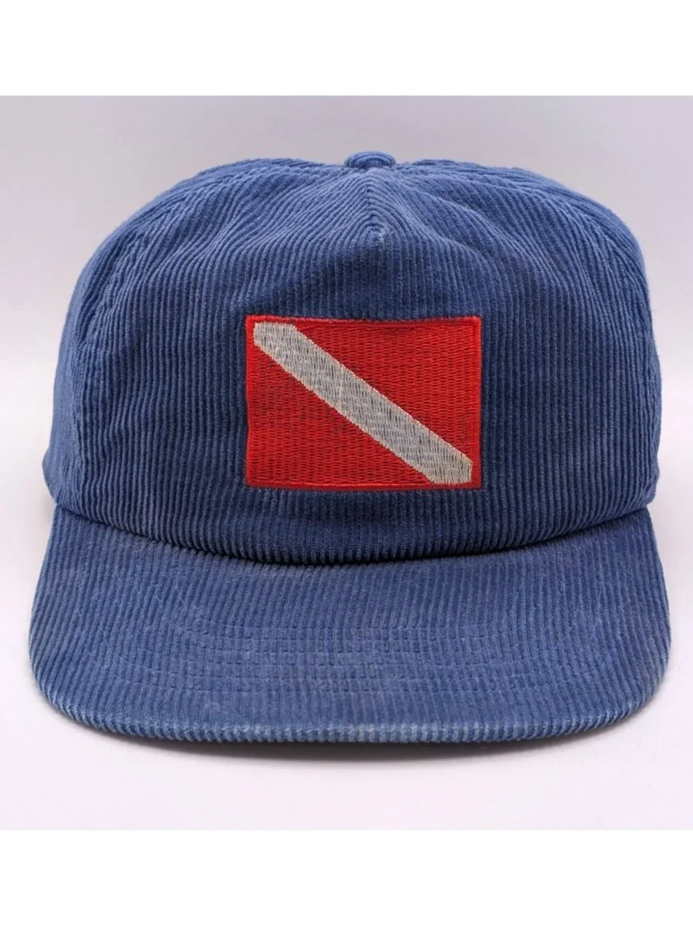 Vintage Diver Down Flag Hat Cap Corduroy Snapback Blue Scuba Diving Ocean 90s